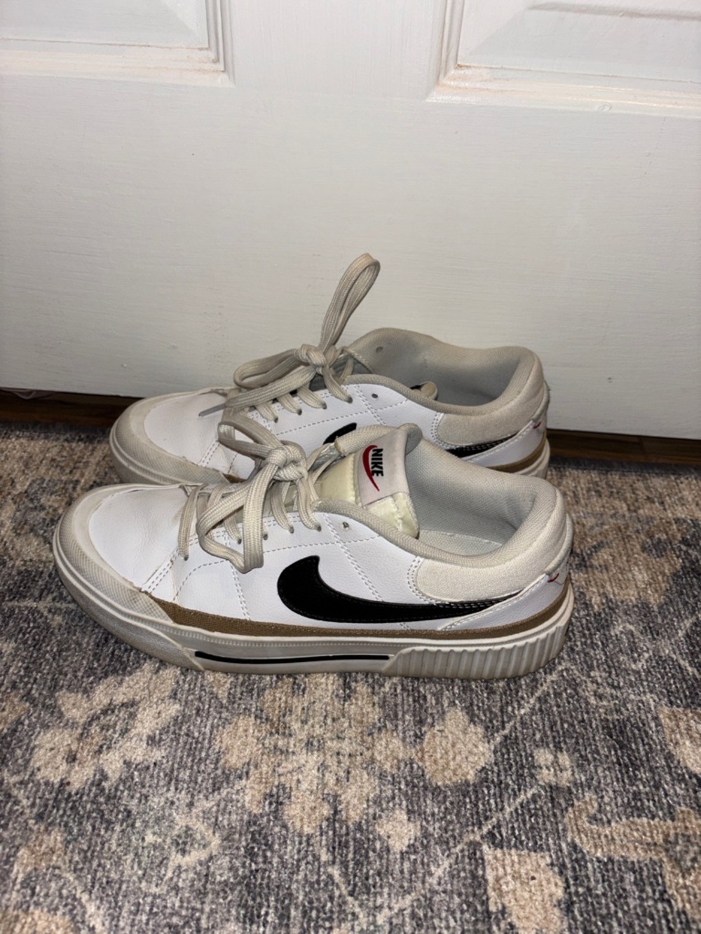 Nike White Black Tan Platform Sneakers